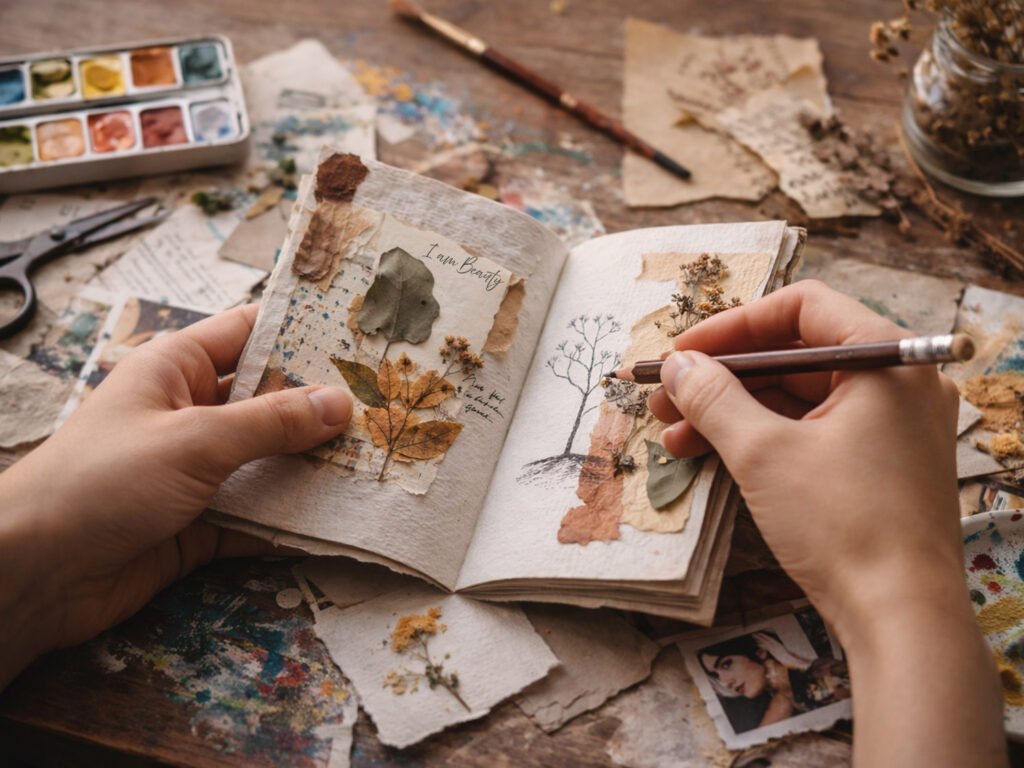 Hands working dough in a tactile, sensory process. The image reflects active participation, grounding through touch, and the shift from observation into creation. It represents a key moment in the experience where individuals engage directly, using their senses to connect more deeply with themselves and the present moment.