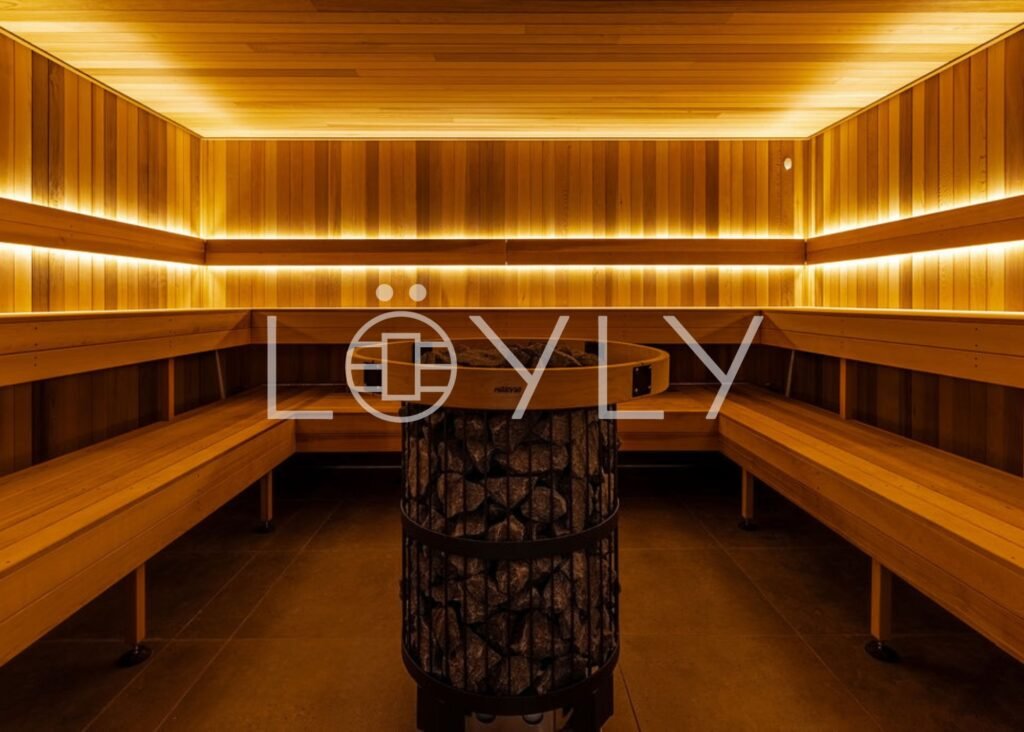 Timber-lined interior of LÖYLY Sauna in Perth, where the Through the Heat immersive sauna experience is hosted.